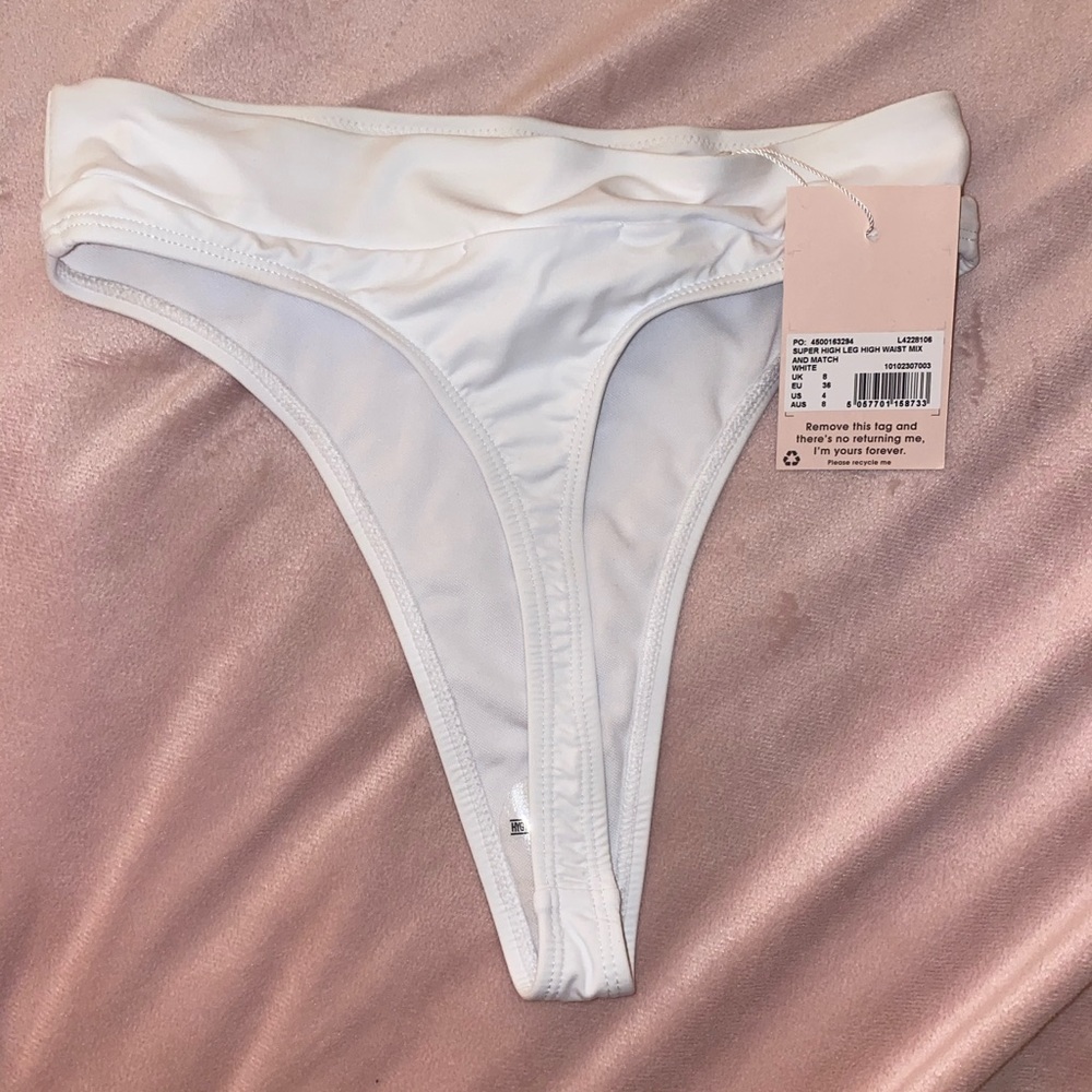 White high waisted thong bikini bottom
